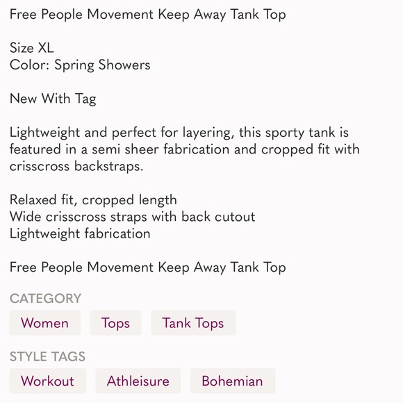 Free People! FP Movement Keep Away Tank Top NWT! - Picture 3 of 3